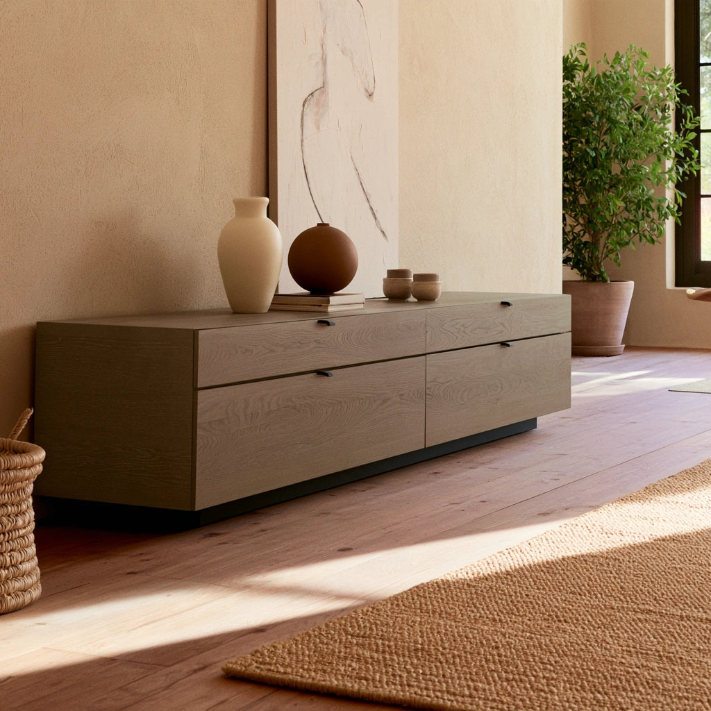 Credenza contenitore in legno, colore grigio e nero