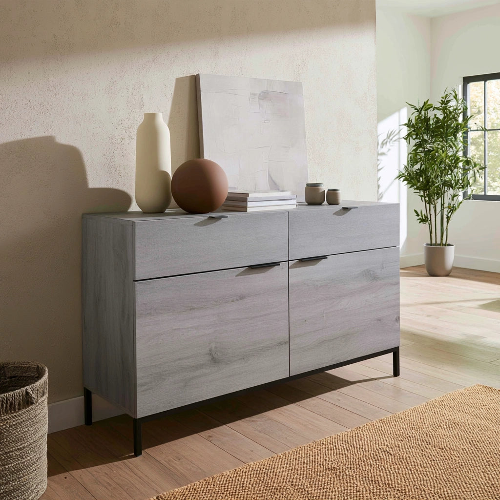 Credenza contenitore in legno, colore grigio e nero