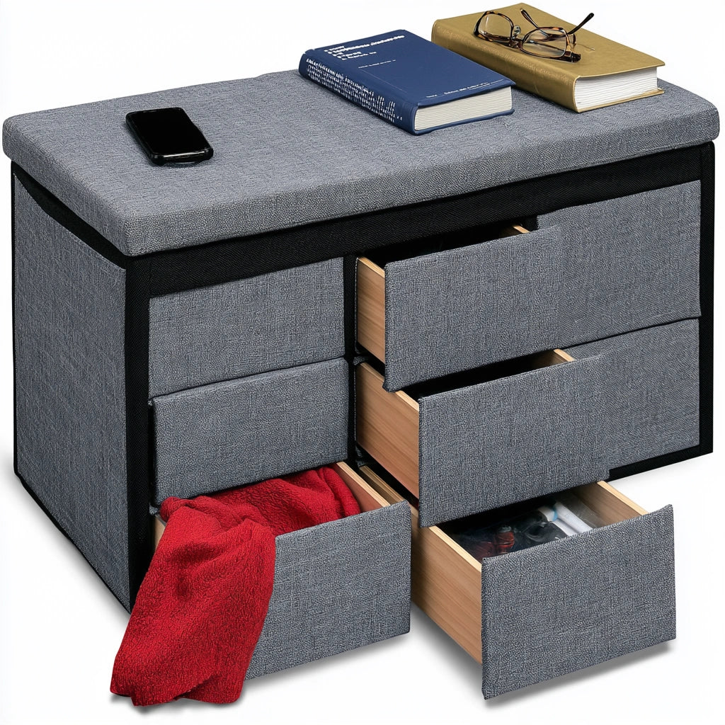 Cassettiera in tessuto con sei cassetti, colore grigio