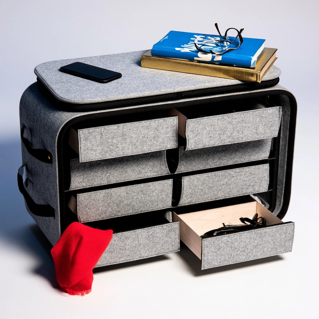 Cassettiera in tessuto con sei cassetti, colore grigio