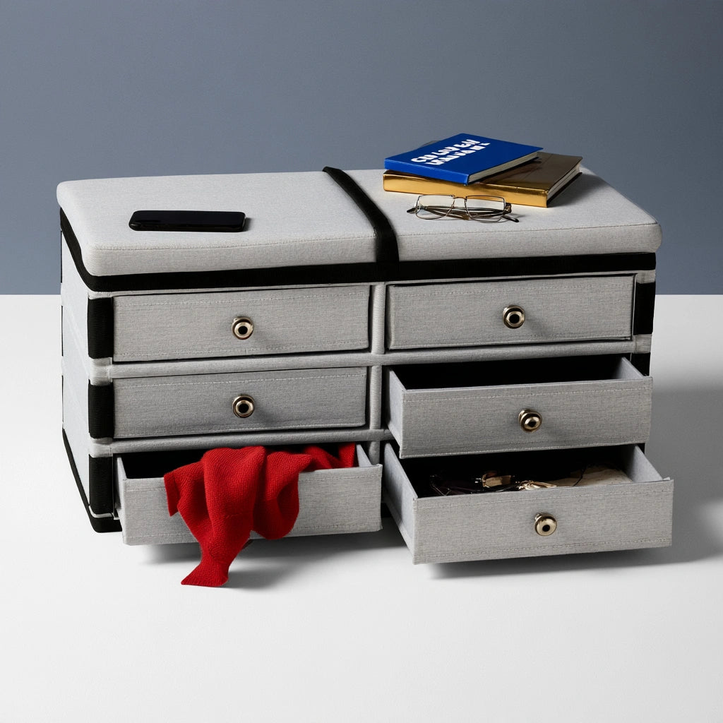 Cassettiera in tessuto con sei cassetti, colore grigio
